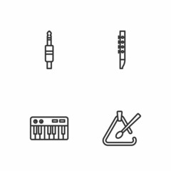 Set line Triangle musical instrument, Music synthesizer, Audio jack and Flute icon. Vector