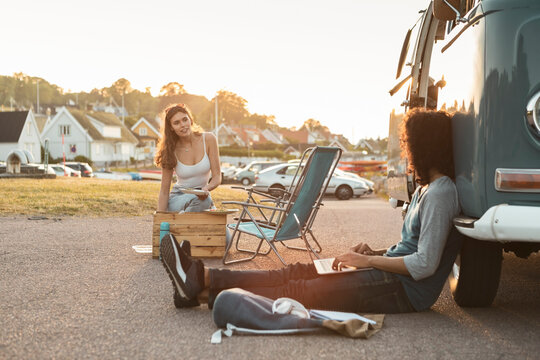 Young couple spending leisure time during vacation in evening