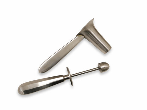 Surgical Instruments Proctoscope In White Background. Using for Examine The Insides Of The Rectum And The Anus. Selective Focus