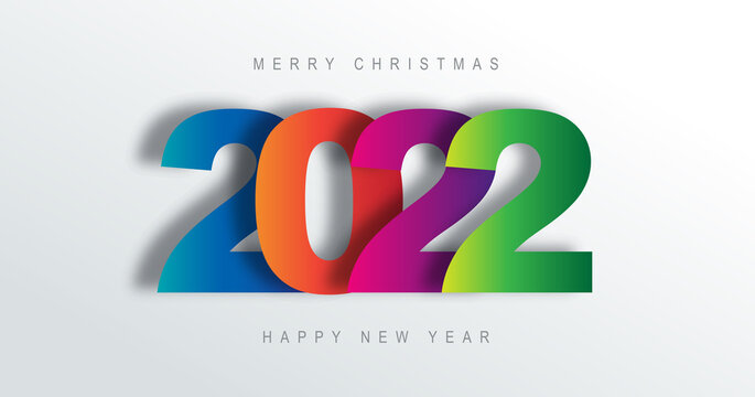 2022 Number paper art Text Design happy new year and merry christmas
