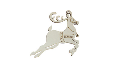 Wooden Christmas decoration in the form of a deer isolated on a white background.