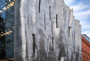 Poznan / Poland - Modern facade of the old brewery - details, construction elements.
