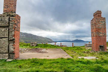 The ruins of Lenan Head fort at the north coast of County Donegal, Ireland.