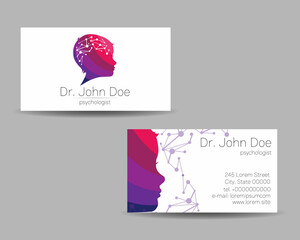 Psychology Vector Business Card Kid Human Head Modern logo Creative style. Child Profile Silhouette Design concept. Brand company. Vsiting personal set of visit cards