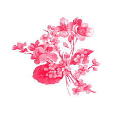 Pink spring flowers bouquet watercolor isolated on white background seamless pattern for all prints.