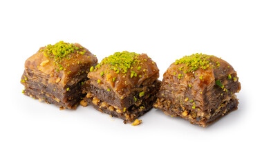 Turkish sweet pastry baklava isolated on white background