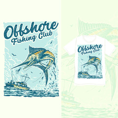 The offshore fishing club marlin fish in the ocean illustration
