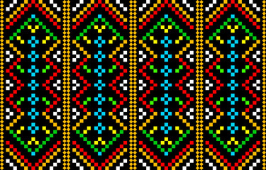 Geometric ethnic oriental ikat seamless pattern traditional design for background,wallpaper,clothing,wrapping,Batik,fabric,Vector illustration.embroidery style.