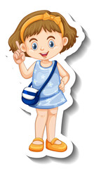 Little girl in blue dress cartoon character sticker