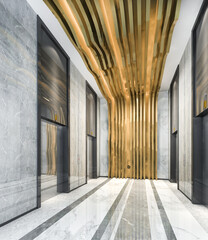 3d rendering modern steel elevator lift lobby in business hotel with luxury design