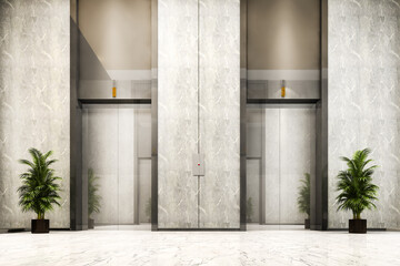 3d rendering modern steel elevator lift lobby in business hotel with luxury design