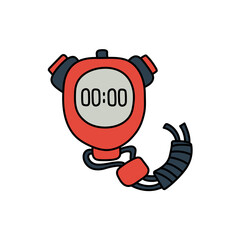 Sports stopwatch. Equipment sketch. Doodle color icon. Vector fitness freehand illustration