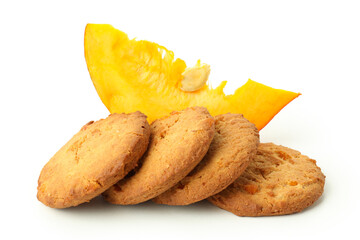 Tasty pumpkin cookies isolated on white background