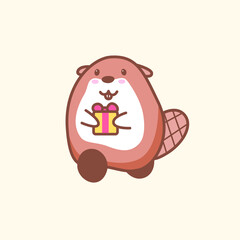 beaver goes happy and holds a gift