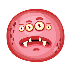 Angry cute flat cartoon round monster. Halloween funny face of monster with emotion, vector Illustration.