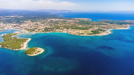 High aerial drone view of Adriatic sea scape at summertime seaso