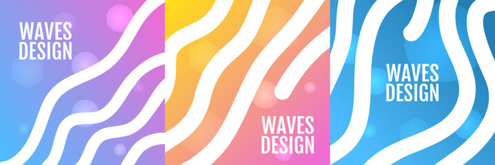 Modern abstract illustrations with blue yellow and purple gradient design element covers design. Blue background. Vector illustration. Simple outline style. Flat design.  Set illustration. 