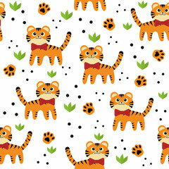 little tigers pattern, color vector isolated cartoon-style illustration