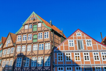 Schöne alte Fachwerkhäuser am Hafen in Stade