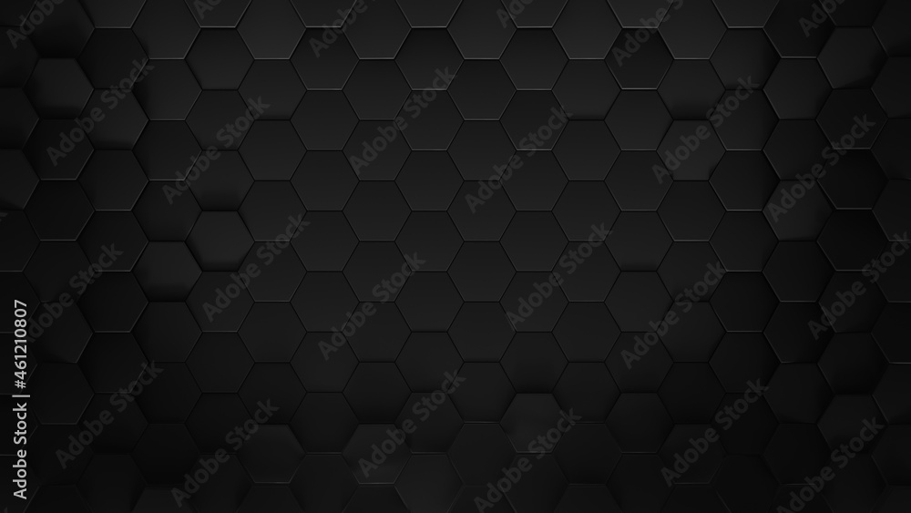 Poster black hexagonal honeycomb background 3d render
