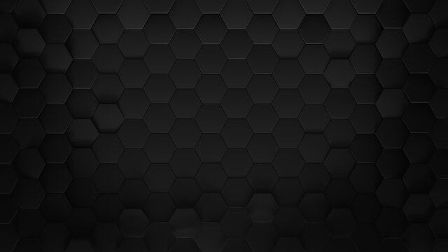 Black hexagonal honeycomb background 3D render © gonin
