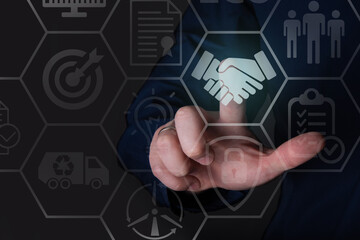 The businessman clicks on the handshake icon.