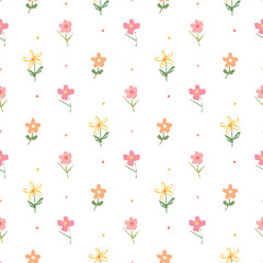 Seamless Pattern with Flower Art Design on White Background