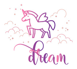 Unicorn Wish Your Dream With Clouds And Stars