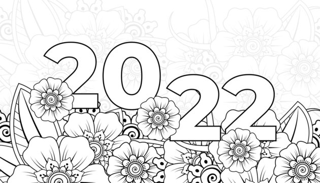 Happy new year 2022 banner or card template with mehndi flower.