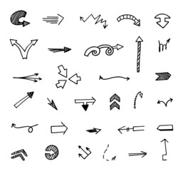 Vector set of hand-drawn arrows, elements for presentation