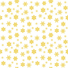 seamless pattern with snowflakes gold yellow on white background. Winter, new year or christmas decor background with shiny snowflakes drawing