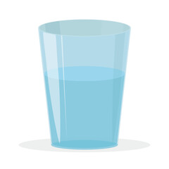A glass glass with water. A transparent glass filled with blue water. Vector illustration isolated on a white background for design and web.