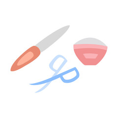 cosmetic equipment in flat style on a white backdrop.