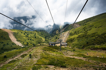 Chairlift in ski mountain resort at summer time