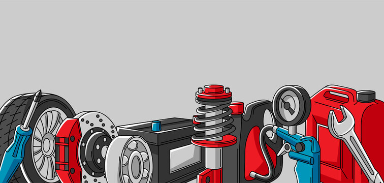 Car service illustration. Auto center repair concept for advertising with transport items.