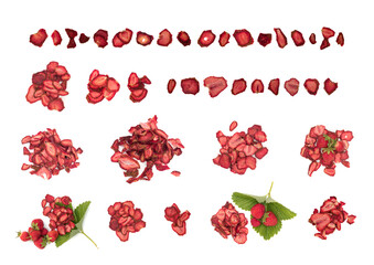 Dehydrated Dry Strawberries Isolated on White Background