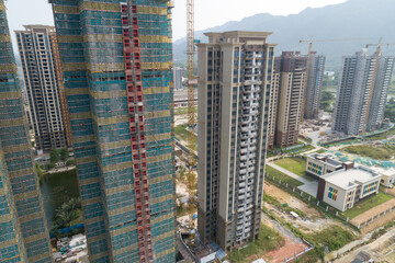 Aerial view of multistory apartment construction site in China