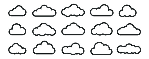 Cloud line vector icon. Set of cloud line isolated signs or icon. Abstract shape. Linear graphic. Cloud outline set.