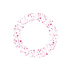 Colorful geometric hearts frame - wreath. Abstract vector background with colorful hearts shapes consisting of spherical geometric particles. Hearts frame's colorful halftone. Valentine's Day.