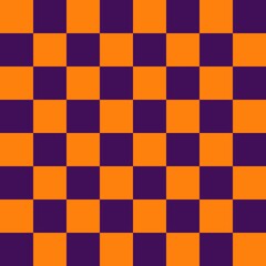Orange and purple checkerboard pattern background. Check pattern designs for decorating wallpaper. Vector background. Halloween pattern.