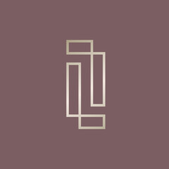 LL monogram logo.Typographic signature icon.Geometric letter l.Lettering sign isolated on dark fund.Fashion, beauty alphabet initials.Elegant, luxury style.Gold color.