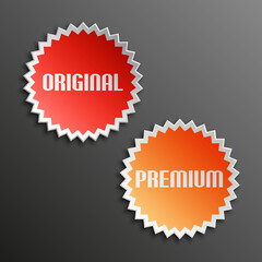 Original & Premium Special Round Offer. Vintage Sticker. Origami paper infographic colorful banners set. Annotation circle buttons. Advertising Design shape. Speech talking cloud. Vector label tag.