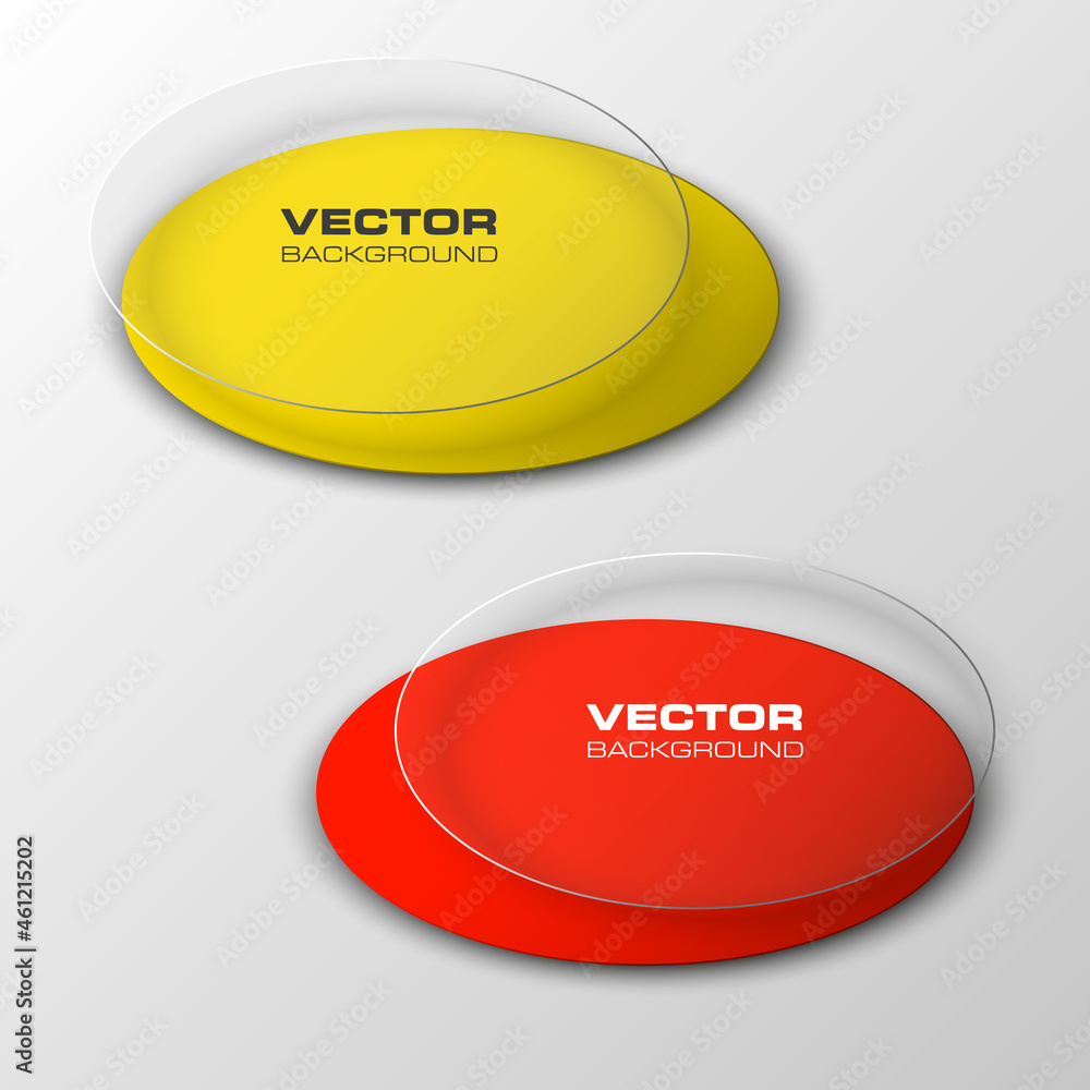 Poster Vector circle banner. The original round two form, overlapping. The flat image. Advertising Design shape. Vector label tag.