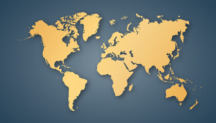 vector gold world map on blue background