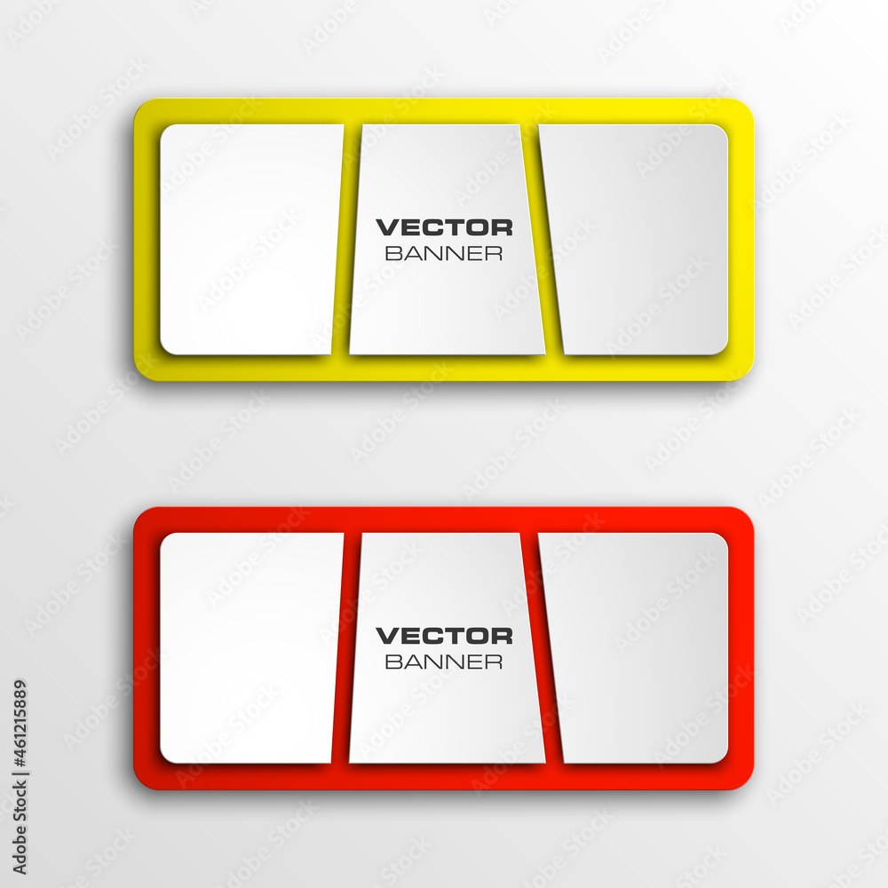 Poster vector abstract ribbon banner with rounded corners. the two original banners form soft corners, over