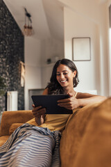 Adult woman, enjoying her daily series.