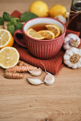 Fototapeta na wymiar Winter tea with natural immune ingredients