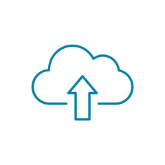 Cloud upload line icon. Cloud with up arrow sign. Online backup data idea. Cloud storage. Infrastructure as a service IaaS. Server hosting services. Blue outline. Vector illustration, flat, clip art.
