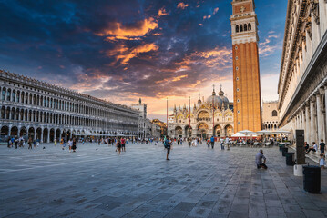 Venice, Italy. July 10, 2021. Basilica di San Marco and piazza San Marco in Venice, Italy....