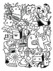 People portrait doodle line drawing vector illustration.